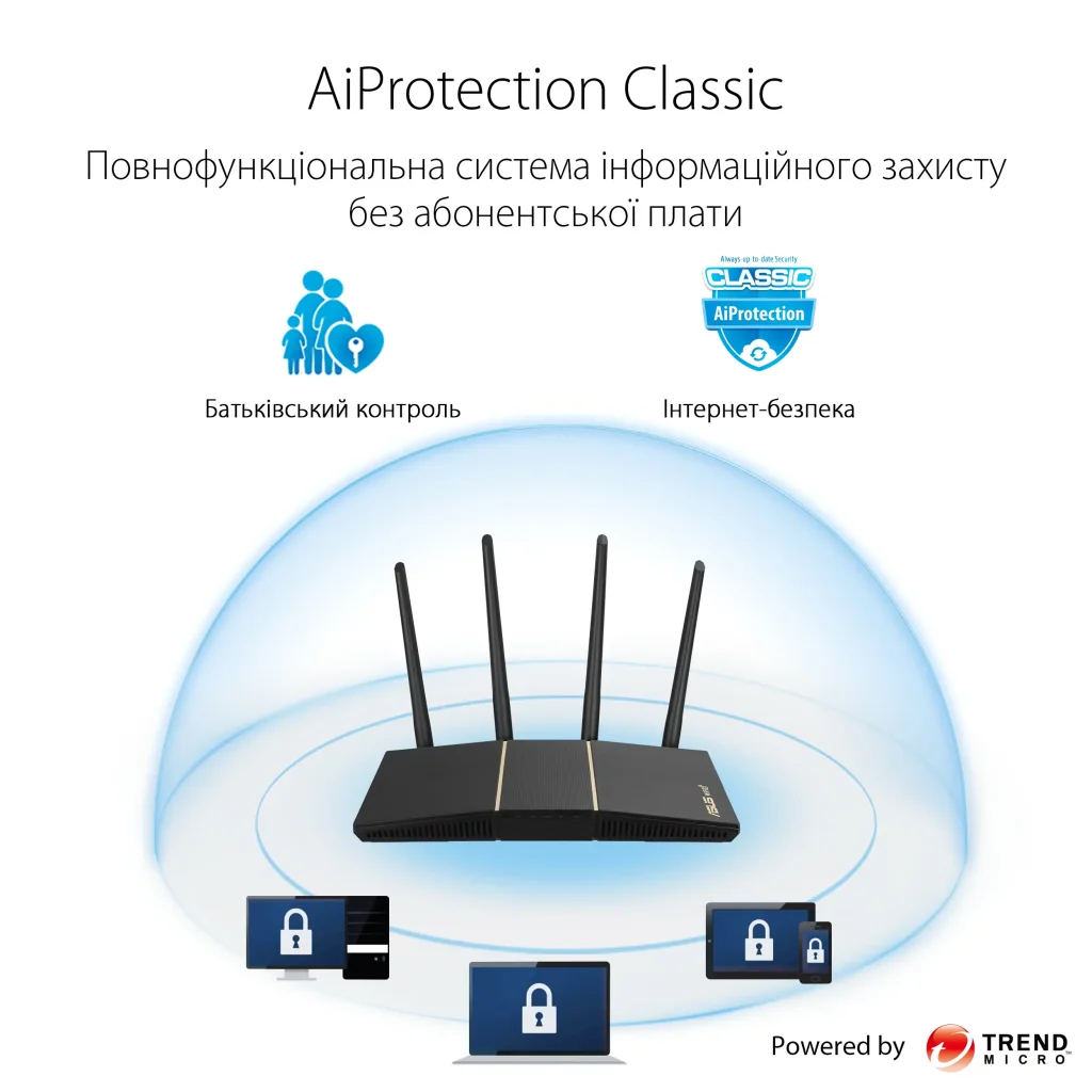 Бездротовий маршрутизатор Asus RT-AX57 (AX3000, 1xGE WAN, 4xGE LAN, AiMesh, 4 зовнішні антени) UA