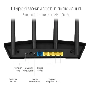 Бездротовий маршрутизатор Asus RT-AX57 (AX3000, 1xGE WAN, 4xGE LAN, AiMesh, 4 зовнішні антени) UA