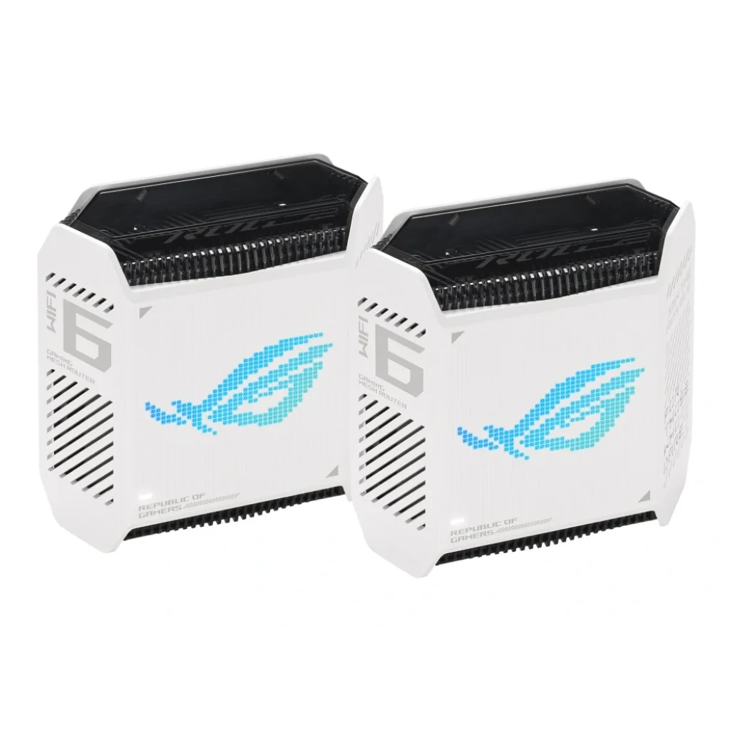 Беспроводной маршрутизатор Asus ROG Rapture Gaming Mesh System GT6 White 2pk (GT6-W-2-PK/90IG07F0-MU9A40) (AX10000, 1x2.5G WAN, 3xGE LAN, 1xUSB 3.2, 9 внутренних антен) UA