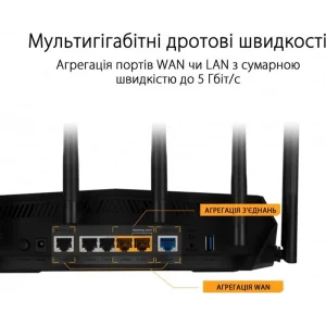 Бездротовий маршрутизатор Asus TUF Gaming AX6000 (TUF-AX6000) (AX6000, 1x2.5GE WAN, 1x2.5GE LAN, 4xGE LAN, AURA RGB lighting, 6 зовнішніх антен) UA
