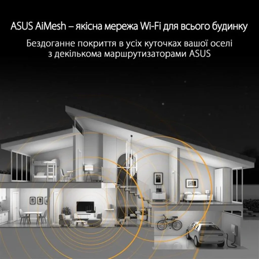 Бездротовий маршрутизатор Asus TUF Gaming AX6000 (TUF-AX6000) (AX6000, 1x2.5GE WAN, 1x2.5GE LAN, 4xGE LAN, AURA RGB lighting, 6 зовнішніх антен) UA