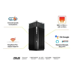 Бездротовий маршрутизатор Asus ZenWiFi Pro ET12 (1-PK) (AXE11000 Wi-Fi 6/6E, 1x2.5GE WAN, 1x2.5GE LAN, 2xGE LAN, AiMesh), ET12(1-PK) UA
