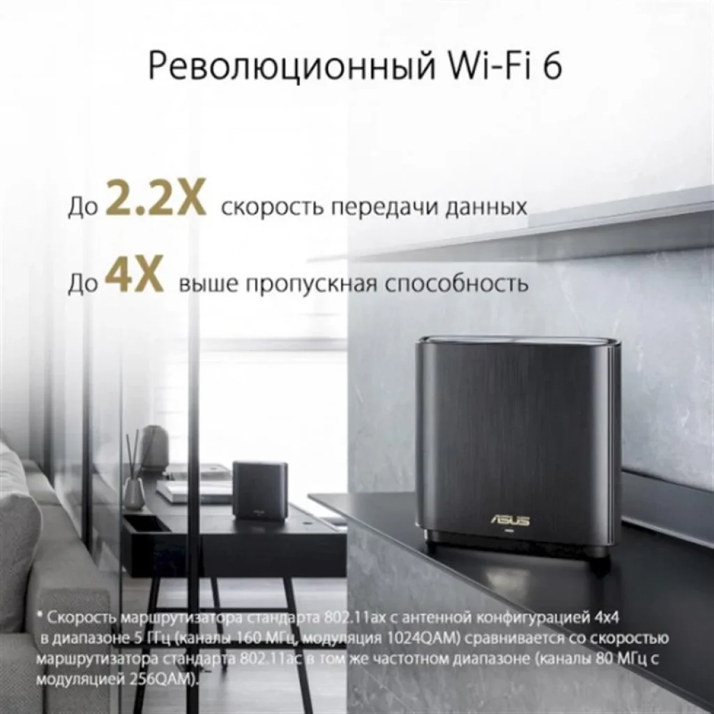 Wi-Fi Mesh система Asus ZenWiFi XT8 V2 Black 2pk (90IG0590-MO3A20) (AX6600, 1x2.5GE WAN, 3xGE LAN, 1xUSB3.1, WiFi6, AiMesh, WPA3, OFDMA, 6 антен) UA