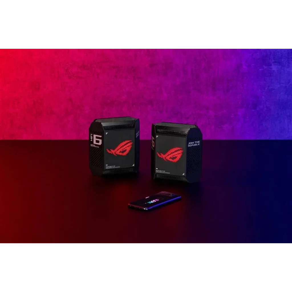 Бездротовий маршрутизатор Asus ROG Rapture Gaming Mesh System GT6 (2PK black) (AX10000, 1x2.5G WAN, 3xGE LAN, 1xUSB 3.2 Gen 1 x 1, 9 внутрішніх антен), GT6(B-2-PK) UA