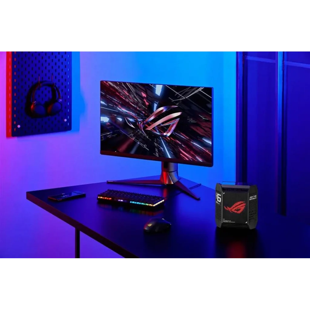 Бездротовий маршрутизатор Asus ROG Rapture Gaming Mesh System GT6 (2PK black) (AX10000, 1x2.5G WAN, 3xGE LAN, 1xUSB 3.2 Gen 1 x 1, 9 внутрішніх антен), GT6(B-2-PK) UA