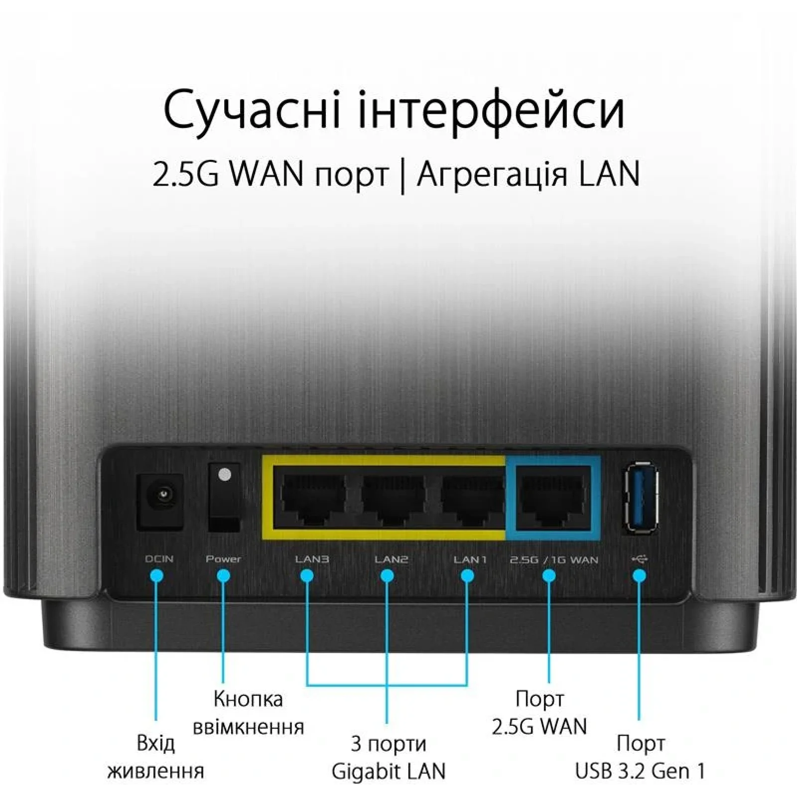 Беспроводной маршрутизатор Asus ZenWiFi XT9 Black 1pk (90IG0740-MO3B50), AX7800, 1x2.5GE WAN, 3x GE LAN, 1xUSB 3.2 Gen 1, AiMesh, AiProtection, 6 внутренних антенн UA