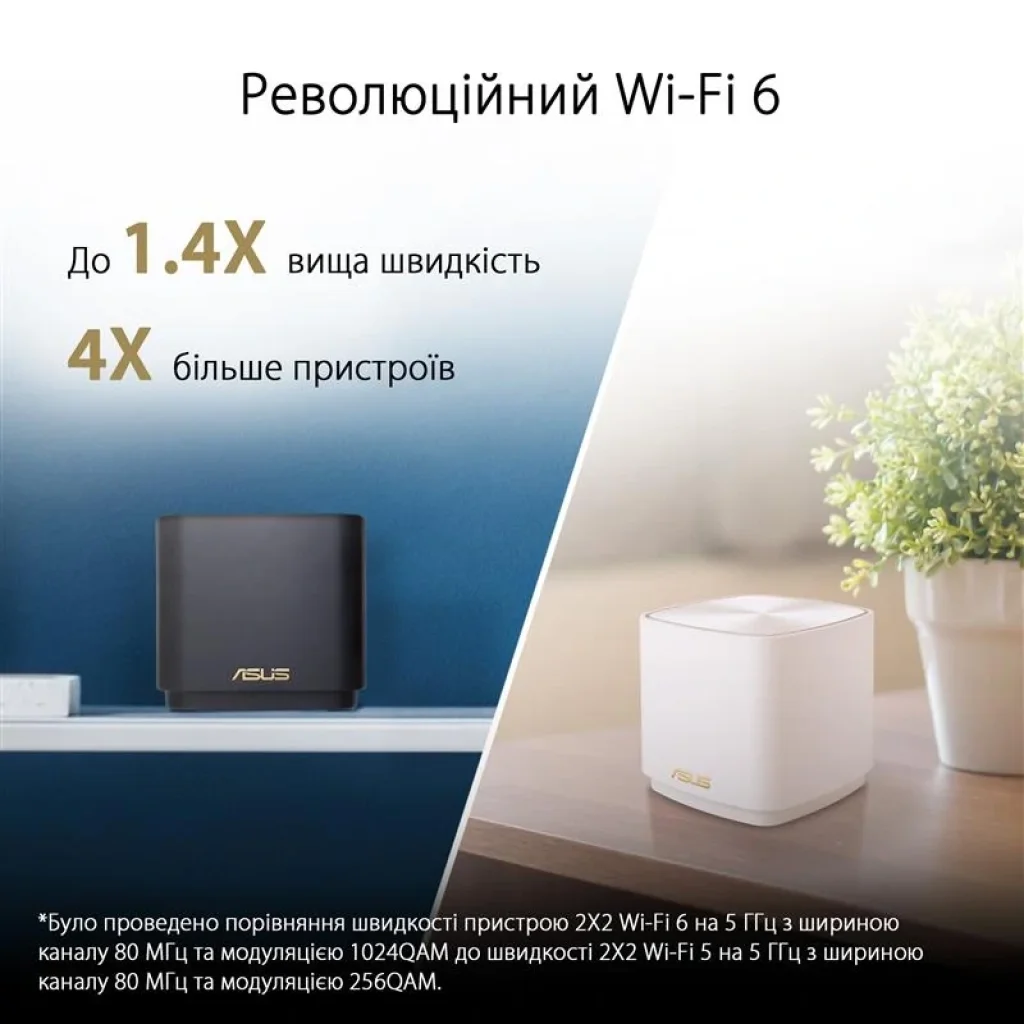 Wi-Fi Mesh система Asus ZenWiFi XD4 Plus 2pk Black (90IG07M0-MO3C30) (AX1800, 1xGE WAN/LAN, 1xGE LAN, AiMesh, 2 внутрішні антени) UA