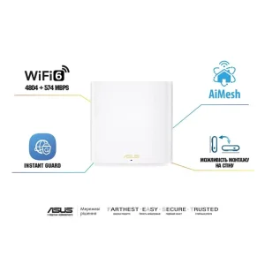 Бездротовий маршрутизатор Asus ZenWiFi XD6S 2PK White (AX5400, WiFi6, 1xGE WAN, 1xGE LAN, AiMesh, 6 внутр антен), XD6S (W-2-PK) UA