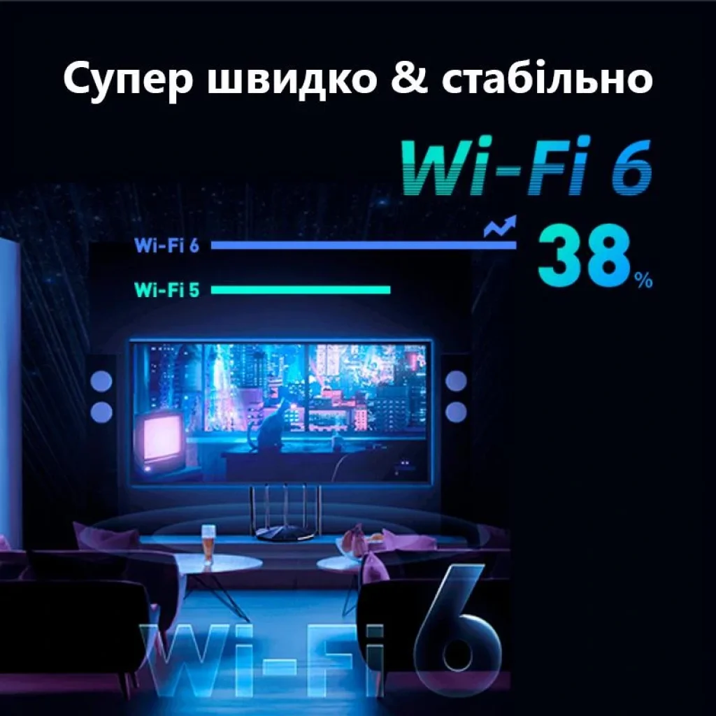 Беспроводной маршрутизатор Tenda RX2 Pro (AX1500, 1xGE WAN, 3xGE LAN, Beamforming, MU-MIMO 5 внешних антен) UA