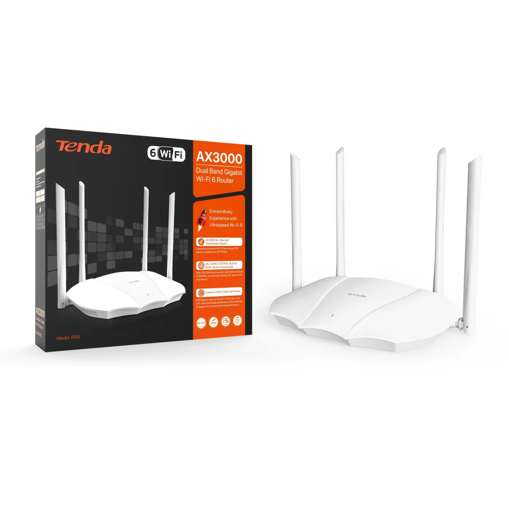 Беспроводной маршрутизатор Tenda RX9 (AX3000 Wi-Fi 6, 1xGE WAN, 3xGE LAN, 4x6dBi антенны) UA