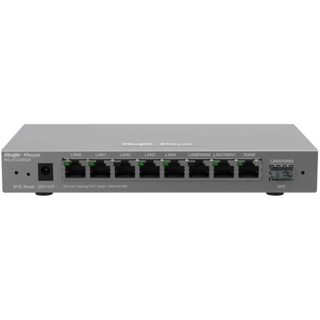 Маршрутизатор Ruijie Reyee RG-EG209GS (1xGE WAN, 1xSFP WAN/LAN, 2xGE WAN/LAN, 5xGE LAN, controller APs, Ipsec VPN, Cloud Managed) UA