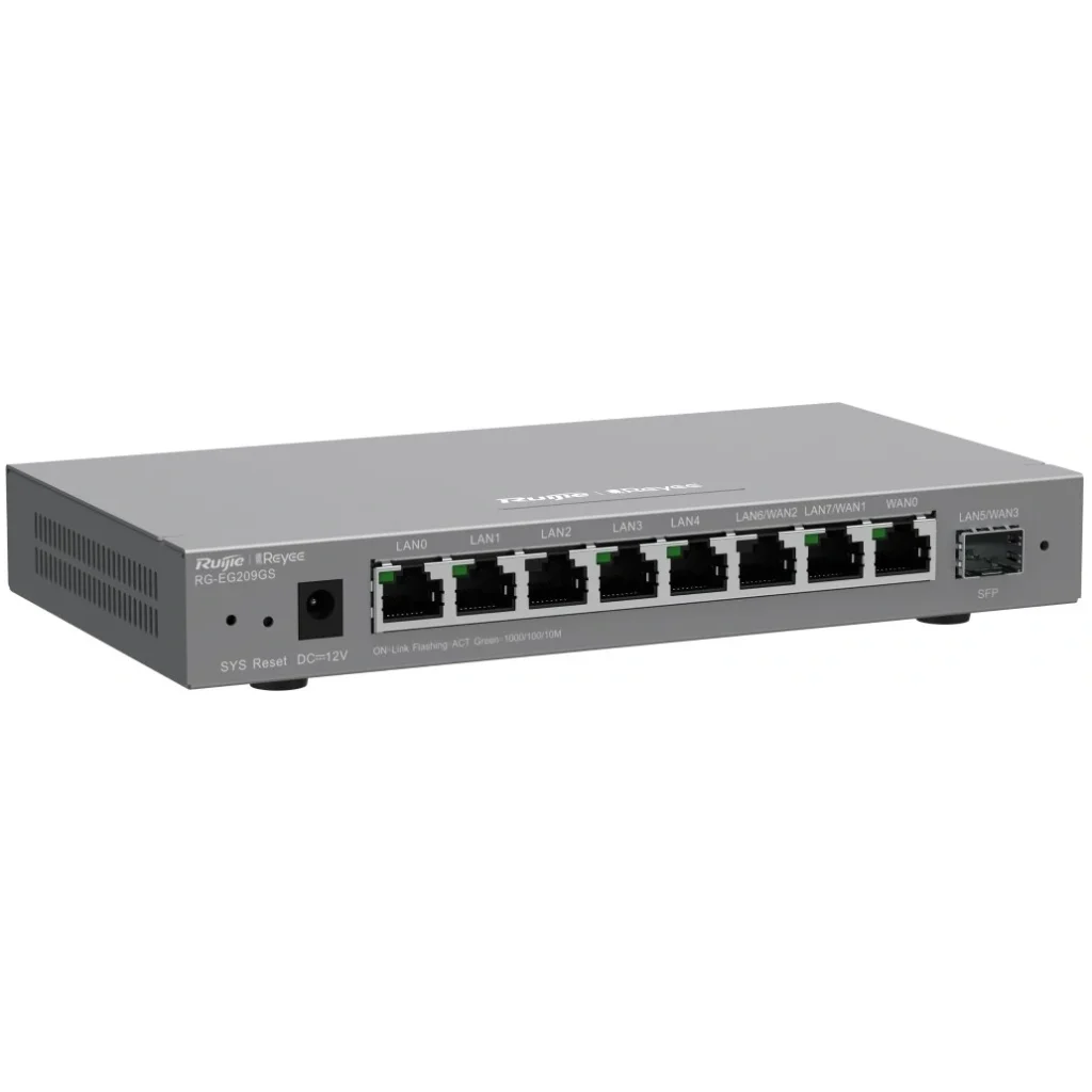 Маршрутизатор Ruijie Reyee RG-EG209GS (1xGE WAN, 1xSFP WAN/LAN, 2xGE WAN/LAN, 5xGE LAN, controller APs, Ipsec VPN, Cloud Managed) UA