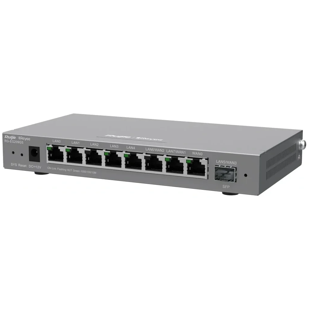 Маршрутизатор Ruijie Reyee RG-EG209GS (1xGE WAN, 1xSFP WAN/LAN, 2xGE WAN/LAN, 5xGE LAN, controller APs, Ipsec VPN, Cloud Managed) UA