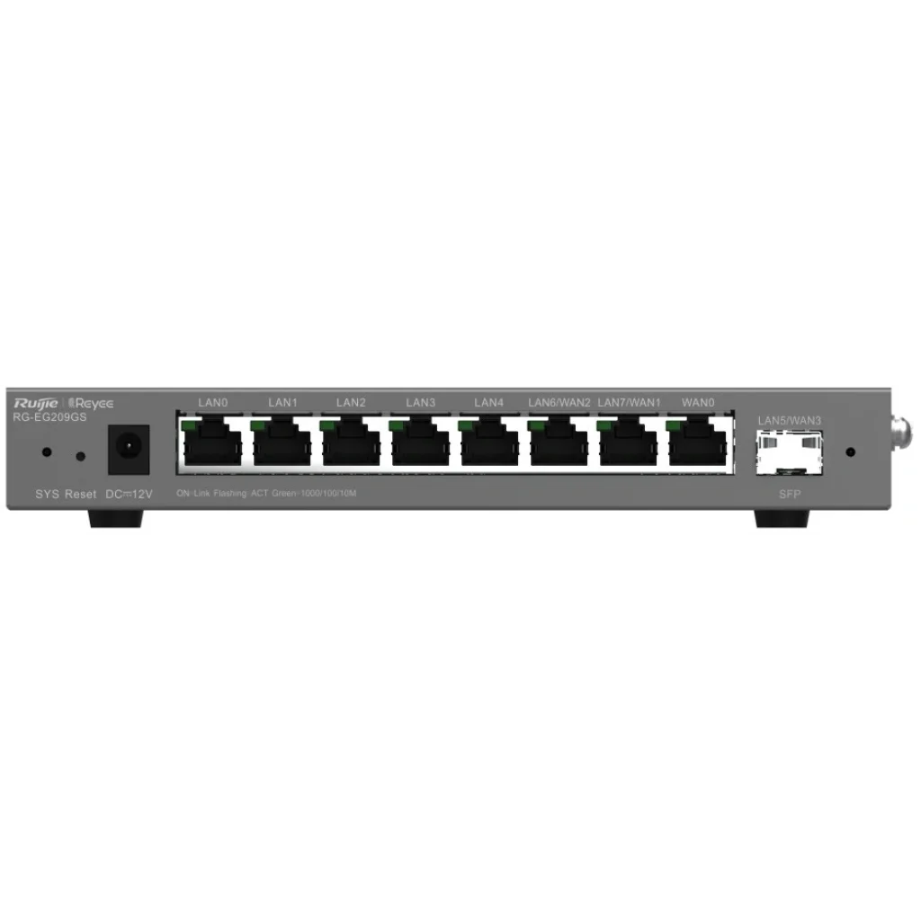 Маршрутизатор Ruijie Reyee RG-EG209GS (1xGE WAN, 1xSFP WAN/LAN, 2xGE WAN/LAN, 5xGE LAN, controller APs, Ipsec VPN, Cloud Managed) UA