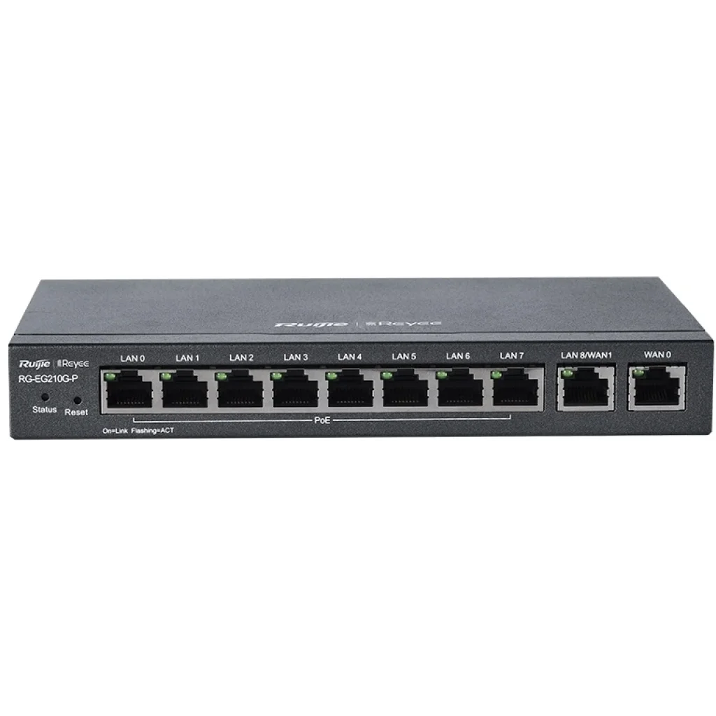 Маршрутизатор Ruijie Reyee RG-EG210G-P (1xGE WAN, 3xGE WAN/PoE+ LAN, 6xGE PoE+ LAN, max PoE 70W, VPN, Ruijie cloud) UA