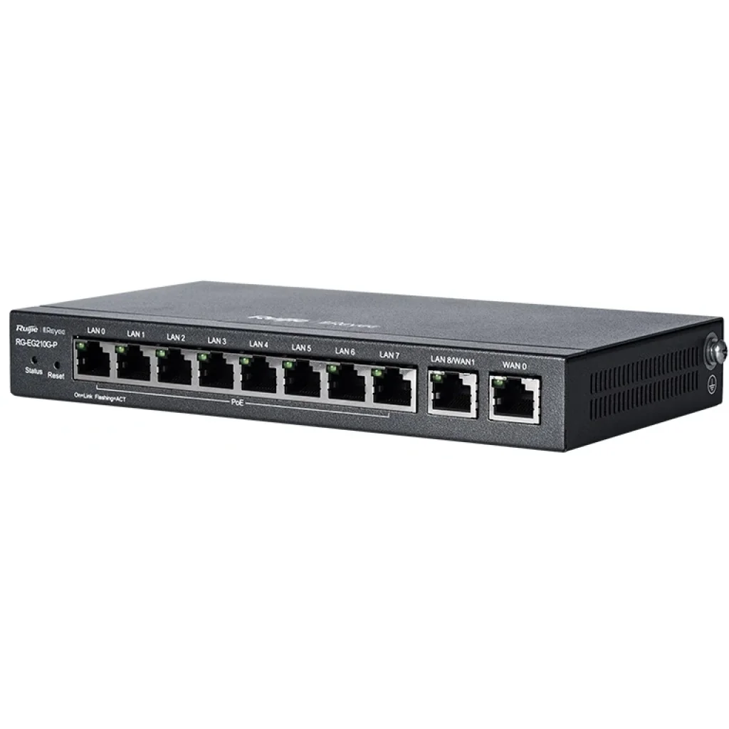Маршрутизатор Ruijie Reyee RG-EG210G-P (1xGE WAN, 3xGE WAN/PoE+ LAN, 6xGE PoE+ LAN, max PoE 70W, VPN, Ruijie cloud) UA