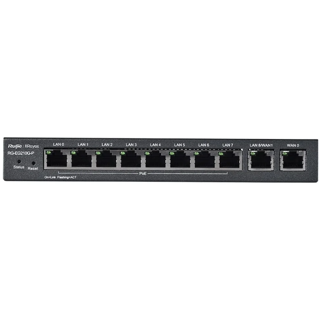 Маршрутизатор Ruijie Reyee RG-EG210G-P (1xGE WAN, 3xGE WAN/PoE+ LAN, 6xGE PoE+ LAN, max PoE 70W, VPN, Ruijie cloud) UA