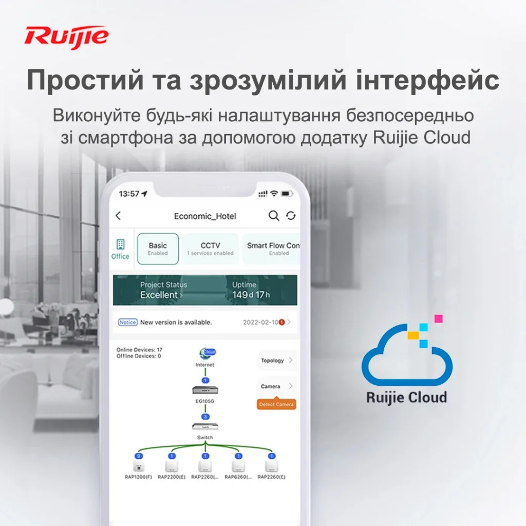 Маршрутизатор Ruijie Reyee RG-EG210G-E (1xGE WAN, 1xGE WAN/LAN, 8xGE LAN, controller APs, Ipsec VPN, Cloud Managed, металл) UA