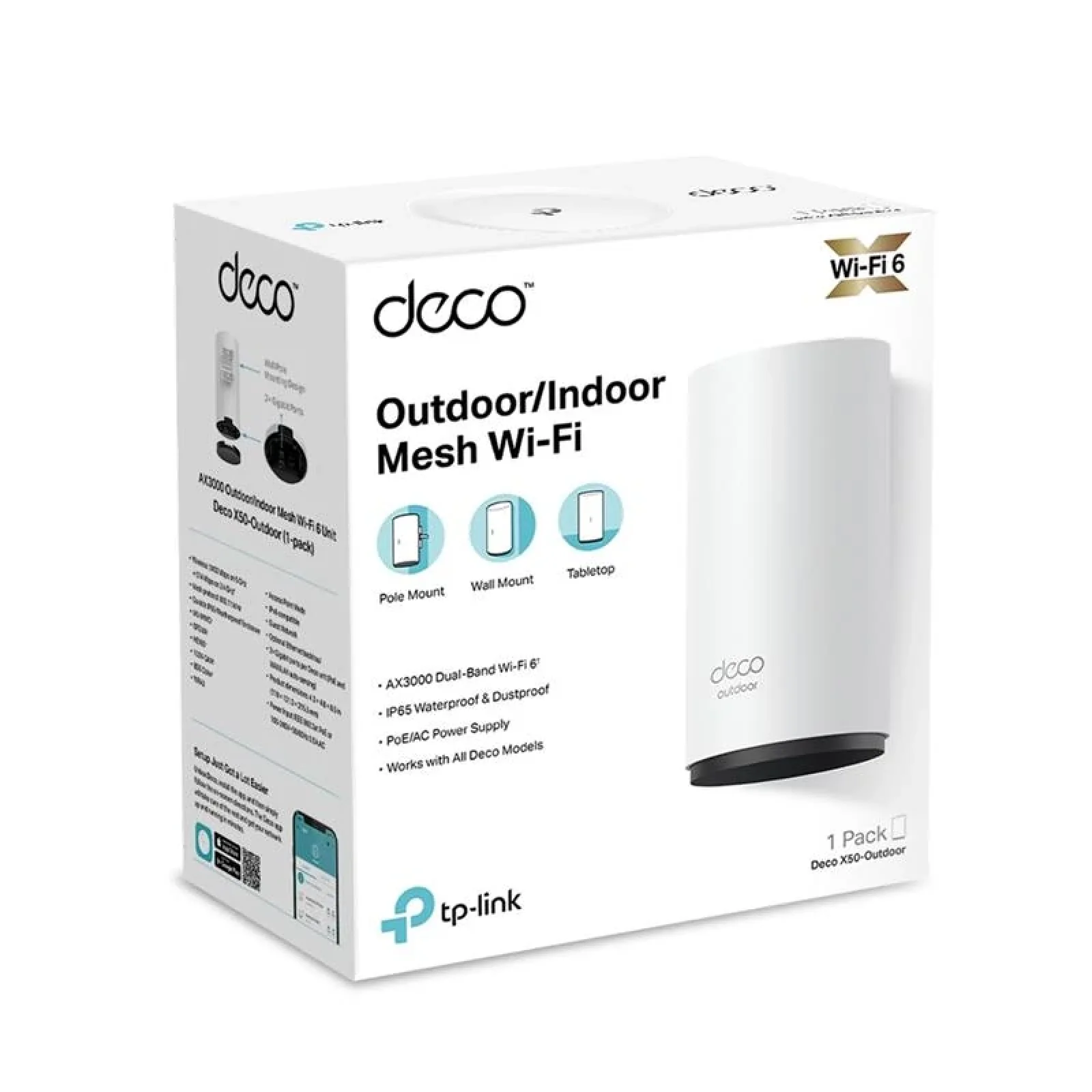 WiFi Mesh система TP-Link Deco X50-Outdoor(1-pack) (AX3000 Mesh Wi-Fi 6, 2xGE PoE WAN/LAN, 2 внутренние антены) UA