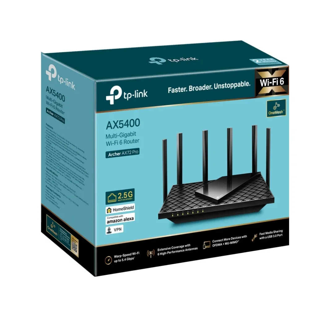Бездротовий маршрутизатор TP-Link Archer AX72 Pro (AX5400 Wi-Fi6, 1x2.5GE WAN/LAN, 1xGE WAN/LAN, 3xGE LAN 1xUSB 3.0, MU-MIMO, OFDMA, DFS) UA