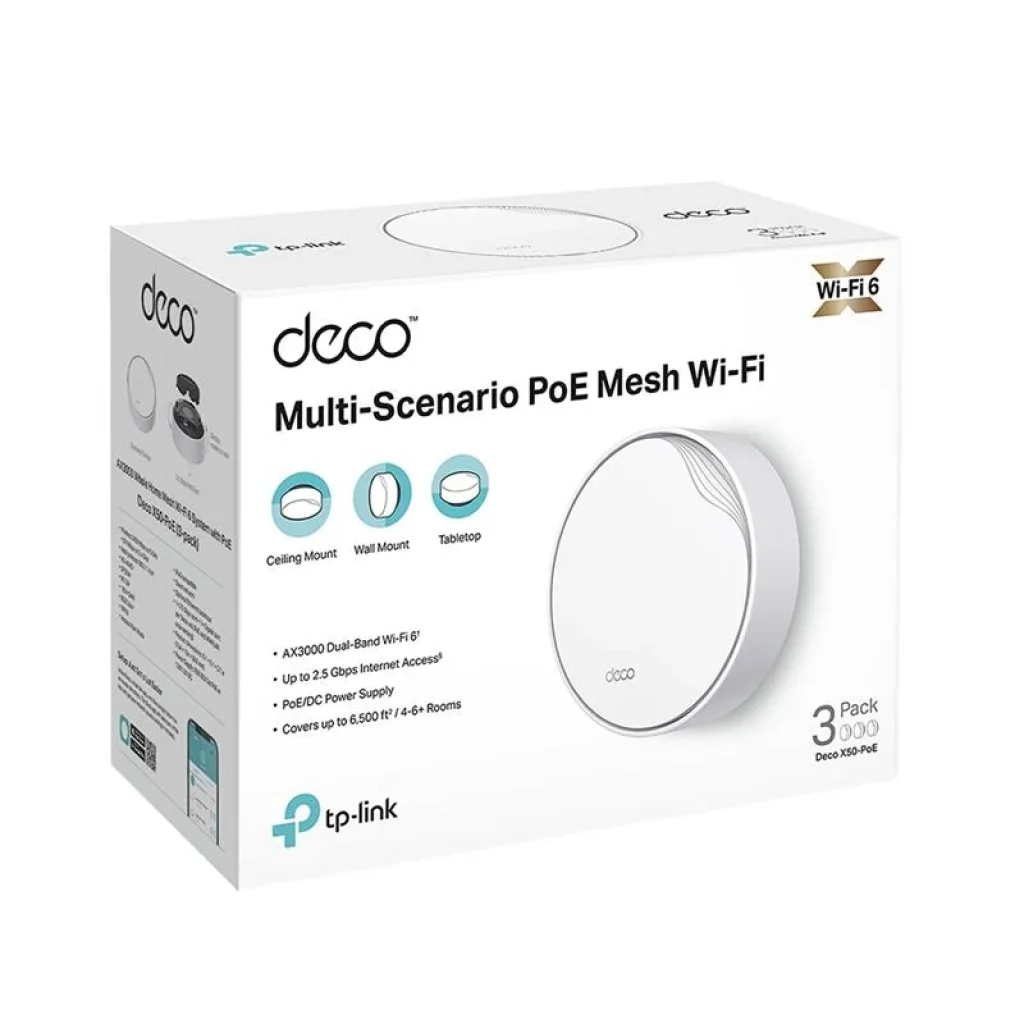 WiFi Mesh система TP-Link Deco X50-PoE 3pack (AX3000, 1x2.5 GE WAN/LAN, 1xGE WAN/LAN), Deco X50-PoE(3-pack) UA