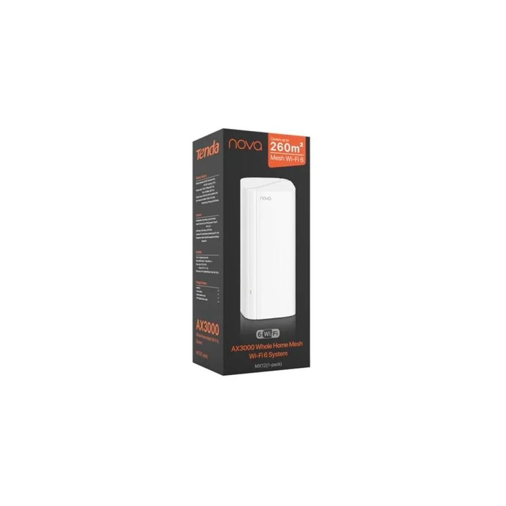 WiFi Mesh система Tenda MX12 (MX12-KIT-1) (AX3000, Wi-Fi EasyMesh, 1xGE WAN, 2xGE LAN, 4 антенны по 3 dbi, 1-pack) UA