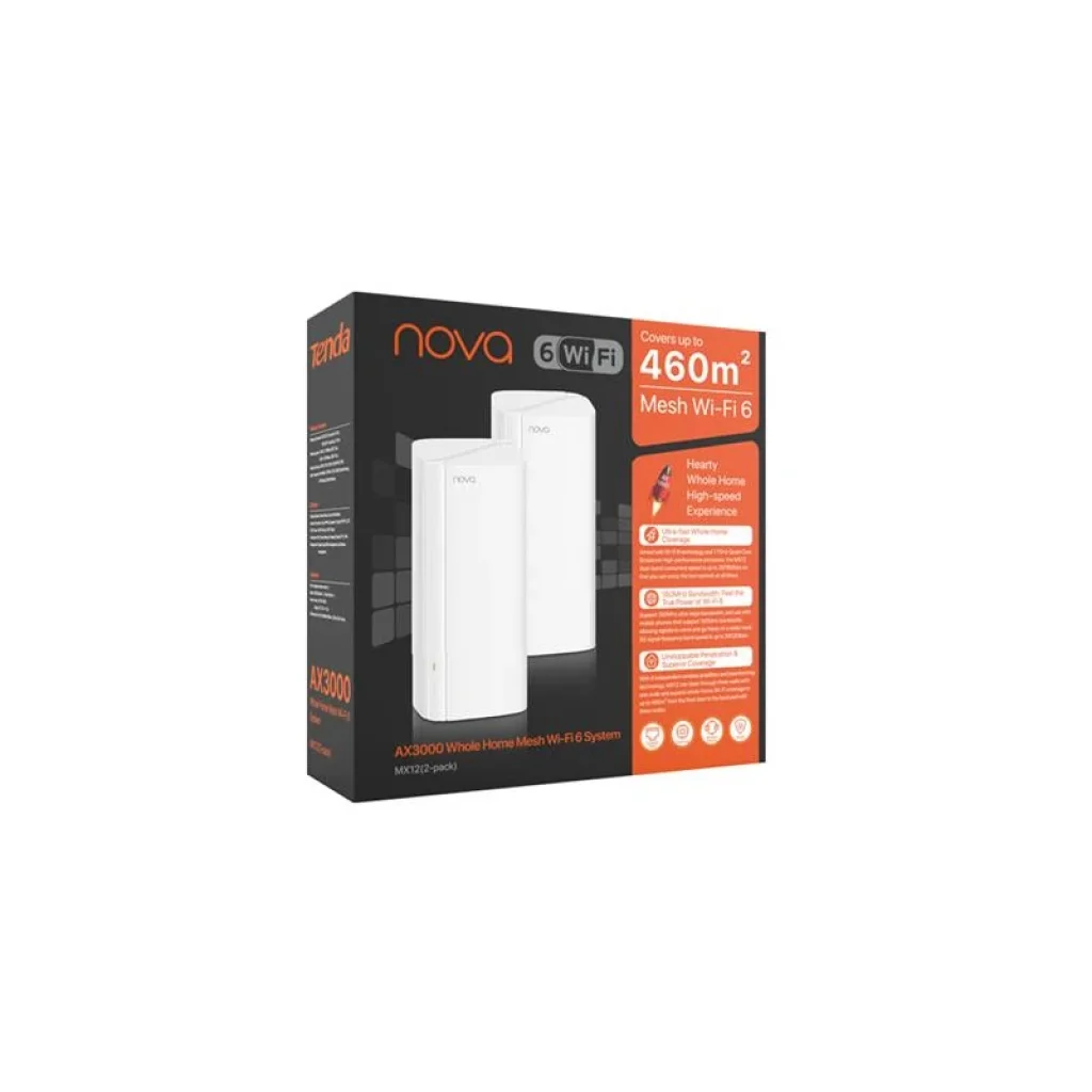 WiFi Mesh система Tenda MX12 (MX12-KIT-2) (AX3000, Wi-Fi EasyMesh, 1xGE WAN, 2xGE LAN, 4 антени по 3 dbi, 2-pack) UA