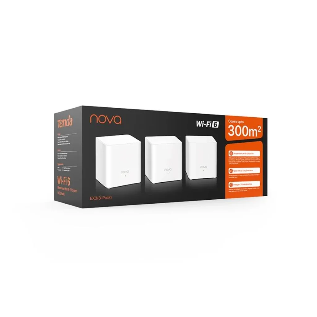 WiFi Mesh система Tenda MX3 (MX3-KIT-3) (AX1500, Wi-Fi EasyMesh, 1xGE WAN, 1xGE LAN, 2 антенны по 3 dbi, 3-pack) UA