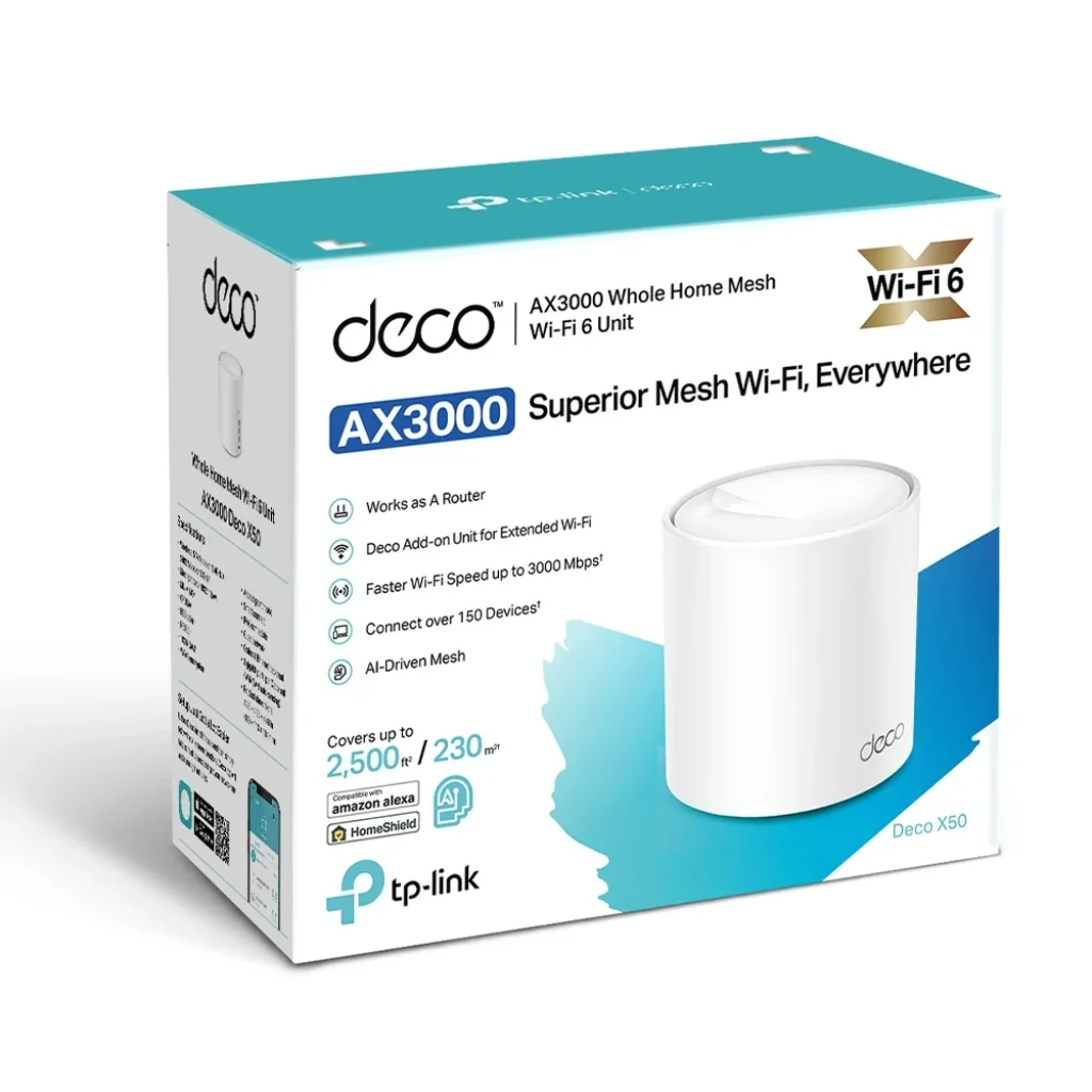 WiFi Mesh система TP-Link Deco X50 (1-pack) (AX3000, 3xGE WAN/LAN, MU-MIMO, OFDMA, 2 антени), DECO-X50-1-PACK UA