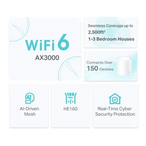 WiFi Mesh система TP-Link Deco X50 (1-pack) (AX3000, 3xGE WAN/LAN, MU-MIMO, OFDMA, 2 антени), DECO-X50-1-PACK UA