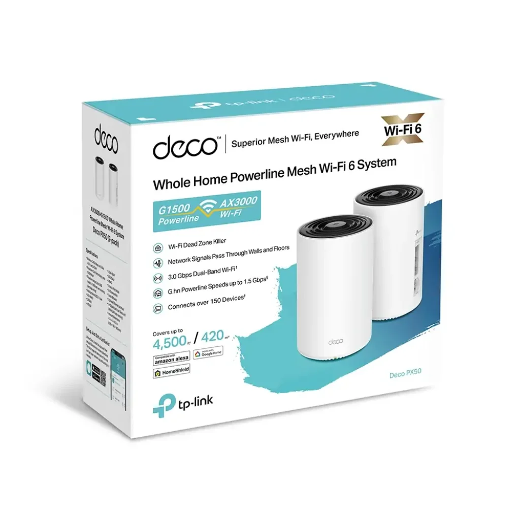 WiFi Mesh система TP-Link Deco PX50(2-pack) (AX3000, 3xGE WAN/LAN, MU-MIMO, Powerline), DECO-PX50-2-PACK UA