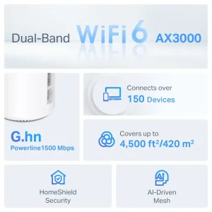 WiFi Mesh система TP-Link Deco PX50(2-pack) (AX3000, 3xGE WAN/LAN, MU-MIMO, Powerline), DECO-PX50-2-PACK UA