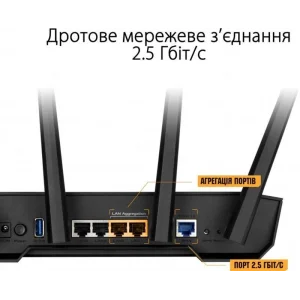Бездротовий маршрутизатор Asus TUF Gaming AX3000 V2 (AX3000 Wi-Fi6, 1x2.5GE WAN, 4xGE LAN, 1xUSB 3.2 Gen 1, AiMesh, 4х зовнішні антени), TUF-AX3000 V2 UA