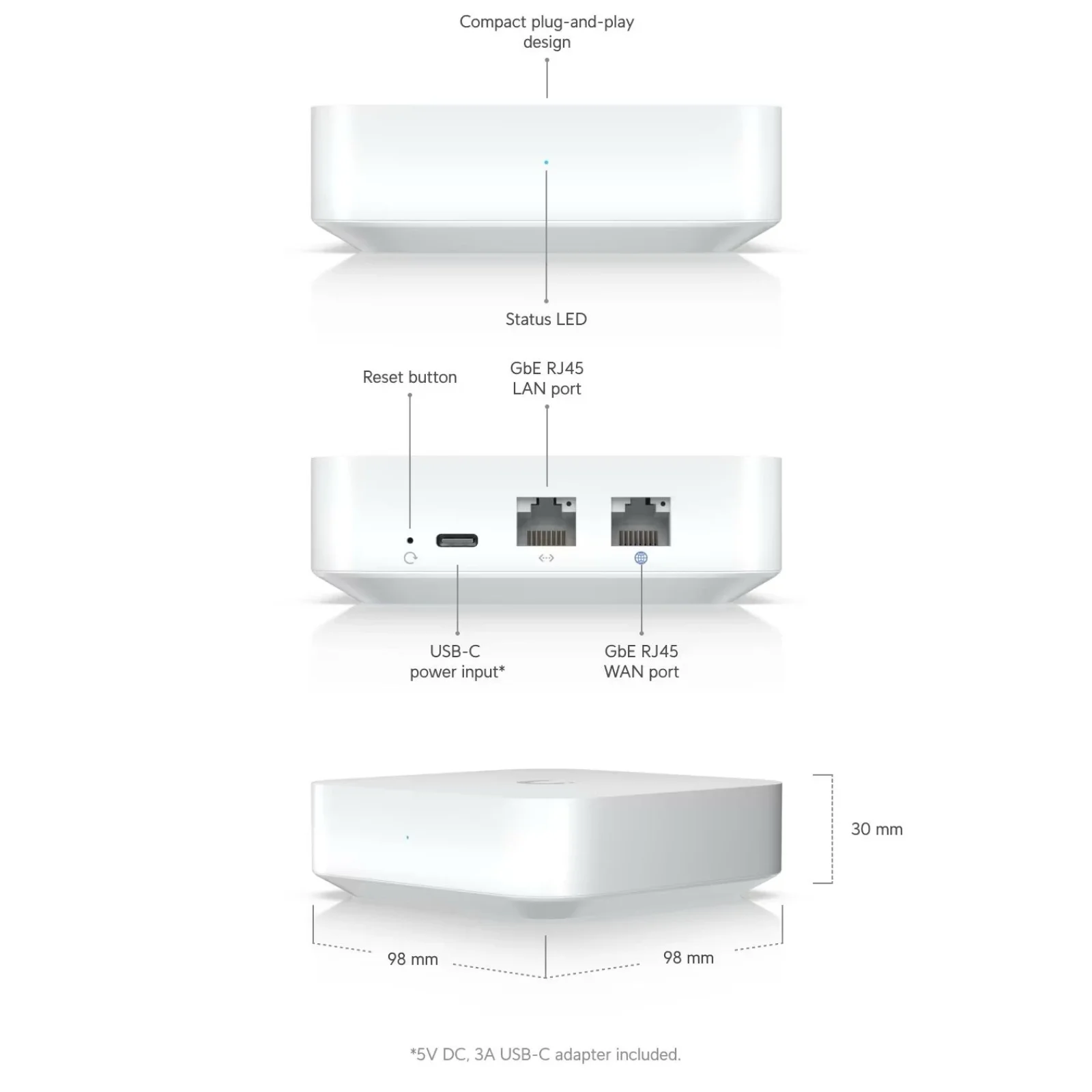 Маршрутизатор Ubiquiti Unifi UXG-Lite (1 GbE порт WAN, 1 GbE порт LAN, Bluetooth 5.1, USB type C) UA