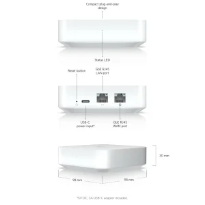 Маршрутизатор Ubiquiti Unifi UXG-Lite (1 GbE порт WAN, 1 GbE порт LAN, Bluetooth 5.1, USB type C) UA