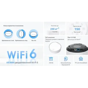WiFi Mesh система TP-Link Deco X50 PoE (1-pack) (AX3000, 1xGE WAN/LAN,1x2.5GE WAN/LAN, MU-MIMO, OFDMA, 4 антени), DECO-X50-POE-1-PACK UA