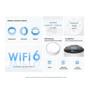 WiFi Mesh система TP-Link Deco X50-PoE 1pack (AX3000, 1x2.5 GE WAN/LAN, 1xGE WAN/LAN), Deco X50-PoE(1-pack) UA