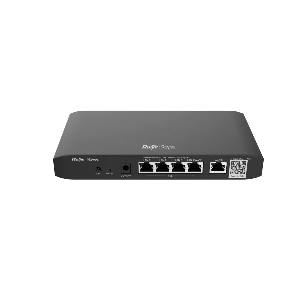 Маршрутизатор Ruijie Reyee RG-EG105G-P V3 (1xGE WAN, 1xGE WAN/LAN, 3xGE LAN, Ruijie Cloud, PoE 54W)
