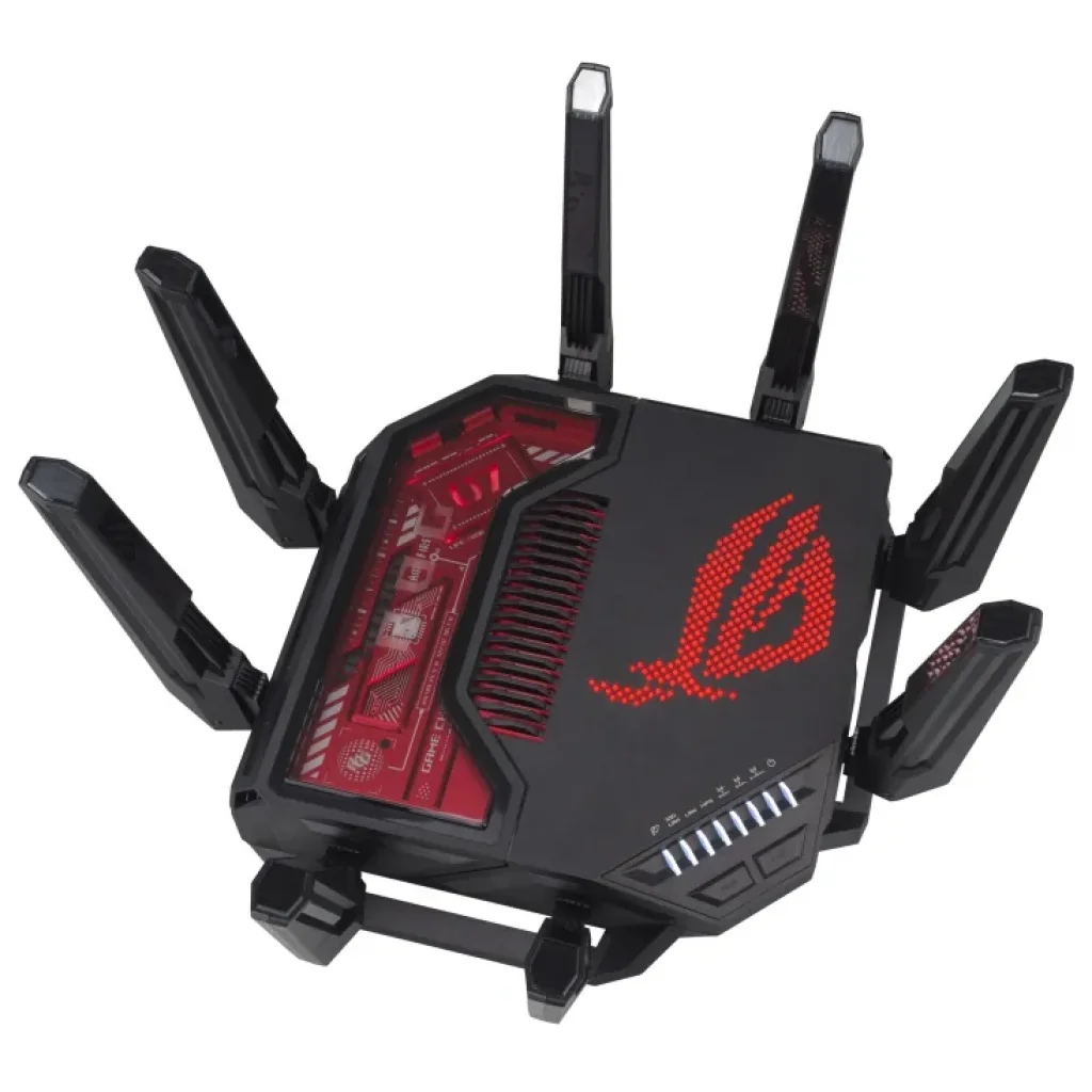 Бездротовий маршрутизатор Asus ROG Rapture GT-BE19000 (90IG0850-MO9A0V) (WiFi7, BE19000, 2.4G-4x4, 5G-4x4, 6G-4x4 1x10GE WAN, 1x2.5GE WAN, 1x10GE LAN, 3x2.5GE LAN, 1xGE LAN, 1xUSB3.2, 1xUSB 2.0, AiMesh) UA