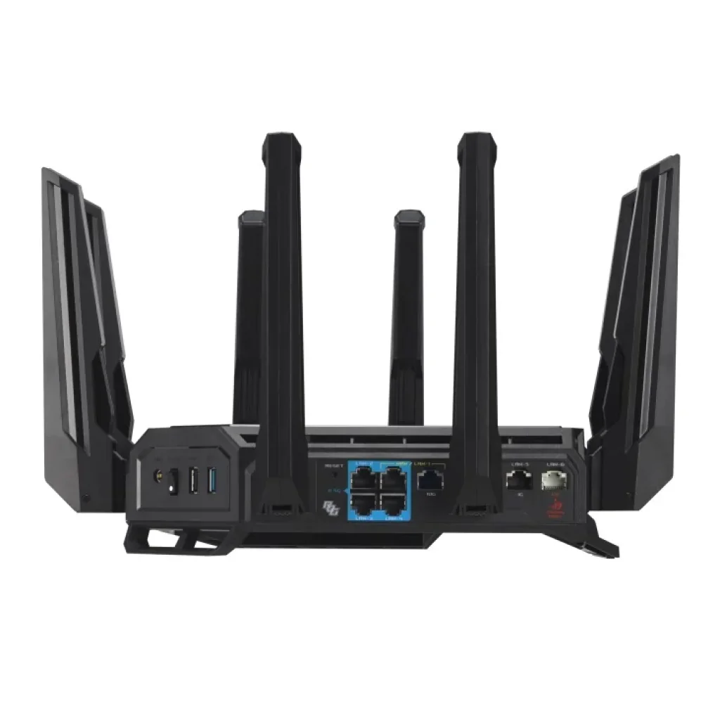 Бездротовий маршрутизатор Asus ROG Rapture GT-BE19000 (90IG0850-MO9A0V) (WiFi7, BE19000, 2.4G-4x4, 5G-4x4, 6G-4x4 1x10GE WAN, 1x2.5GE WAN, 1x10GE LAN, 3x2.5GE LAN, 1xGE LAN, 1xUSB3.2, 1xUSB 2.0, AiMesh) UA