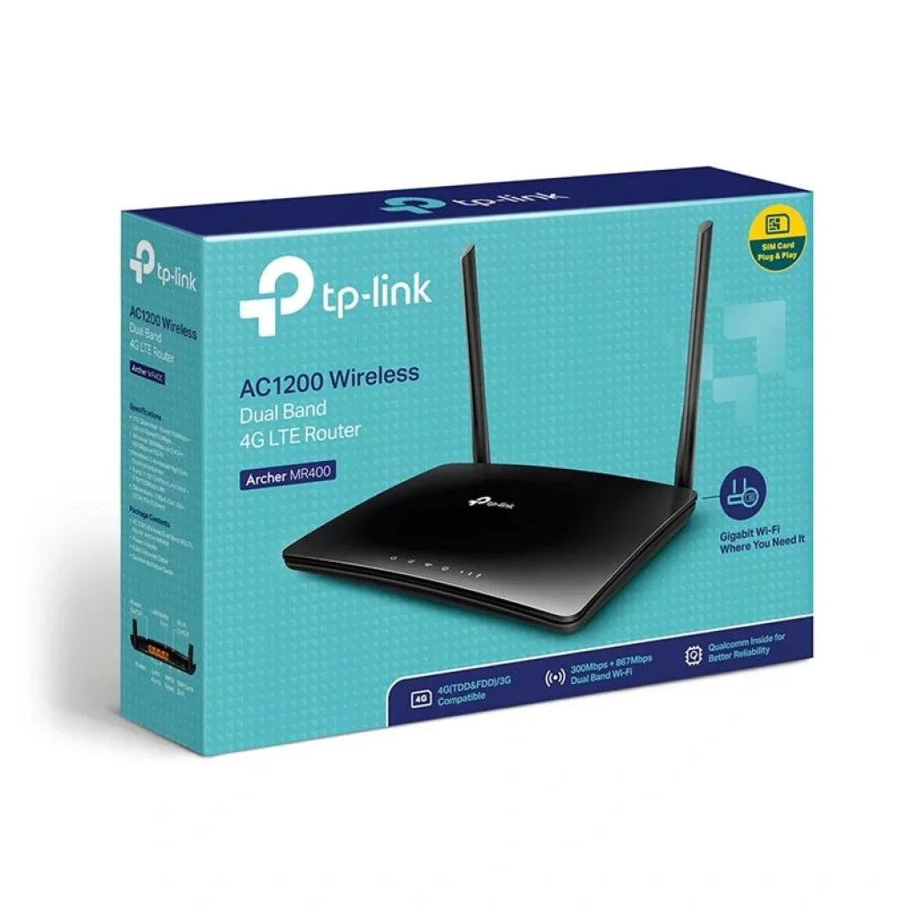 Беспроводной маршрутизатор TP-LINK Archer MR400 (AC1200, 1xFE Wan, 3xFE LAN, 1xSimCardSlot, 2 антенны LTE, 2 антенны) UA