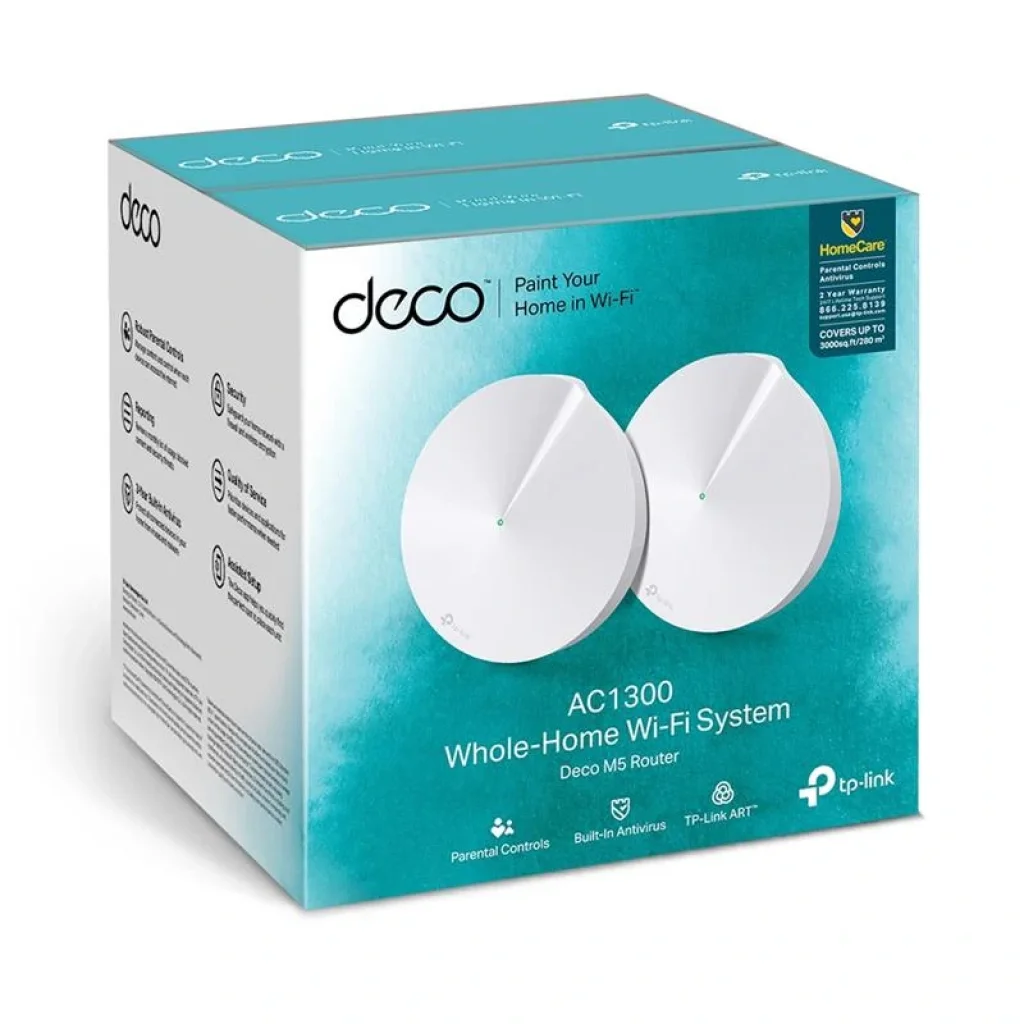 WiFi Mesh система TP-Link Deco M5 2-pack (AC1300, 2xGE LAN/WAN, Bluetooth, MESH, MU-MIMO, 4 антенны, 2-pack), Deco M5(2-pack) UA
