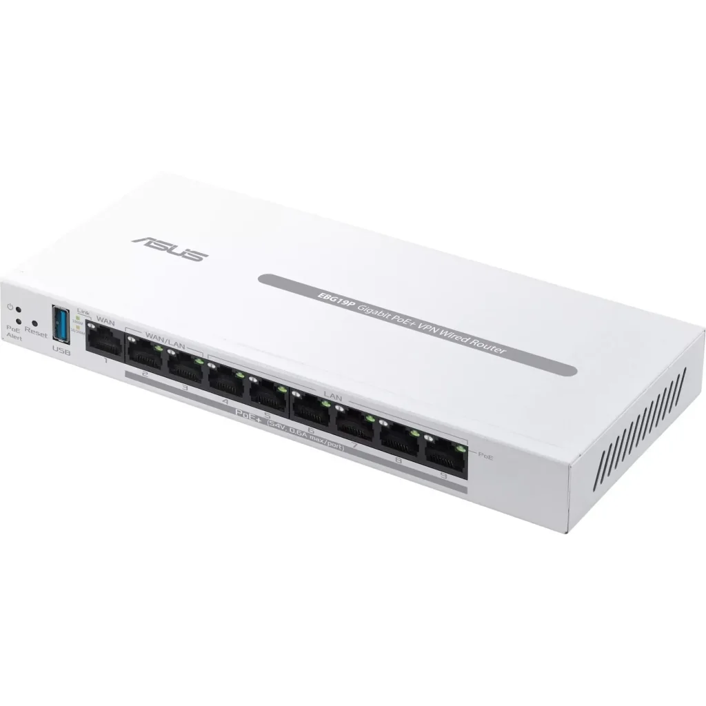 Маршрутизатор Asus ExpertWiFi EBG19P (90IG08C0-MO3B00) (1xGE WAN, 2xGE WAN/LAN PoE+, 6xGE LAN PoE+, Broadcom, 1xUSB 3.2, max PoE 110W, контролер AiMesh, BT) UA