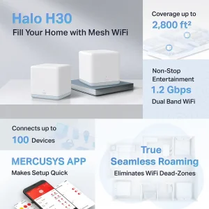 WiFi Mesh система Mercusys Halo H30 (2-pack) (AC1200, 2х 10/100 WAN/LAN, Beamforming, MESH, 2-pack), HALO H30(2-PACK) UA