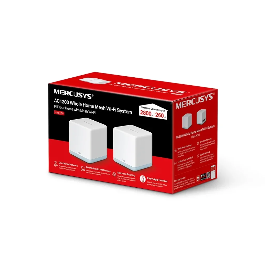 WiFi Mesh система Mercusys Halo H30 (2-pack) (AC1200, 2х 10/100 WAN/LAN, Beamforming, MESH, 2-pack), HALO H30(2-PACK) UA