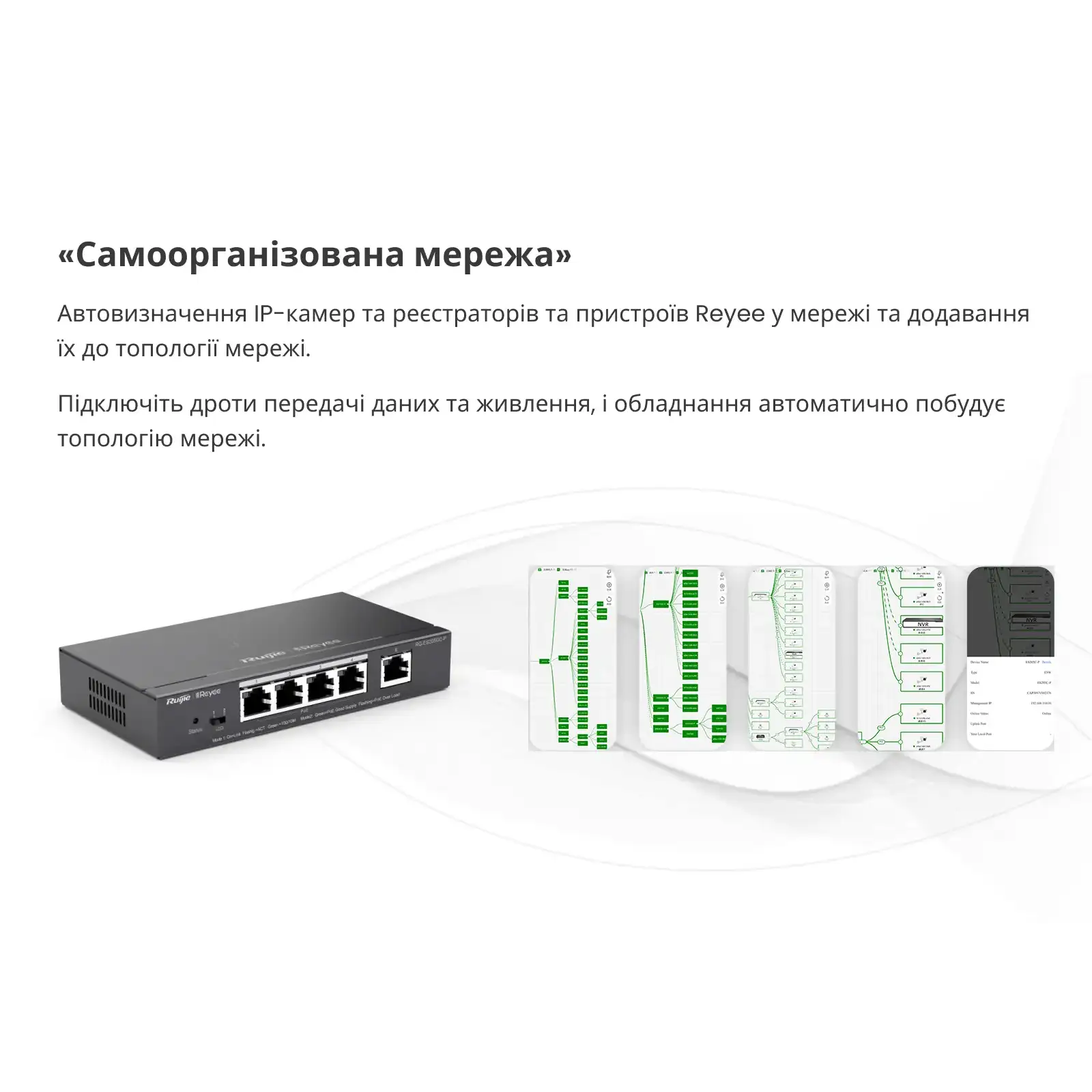 Коммутатор Ruijie Reyee RG-ES205GC (4xGE, 1xGE Uplink, CCTV, Cloud Managed, L2, настольный, бесшумный, металл) UA