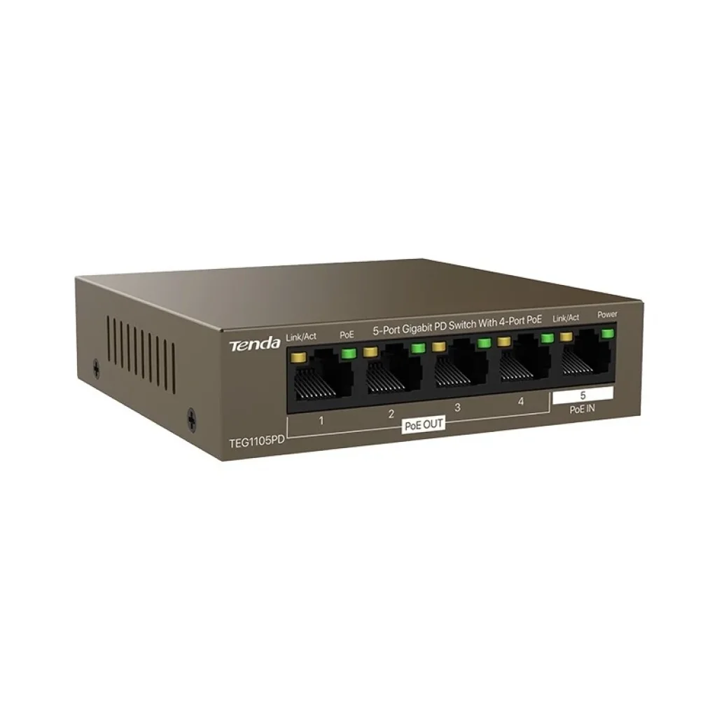 Комутатор Tenda TEG1105PD (4xGE PoE, PoE max 30W, 1xGE PoE IN) UA