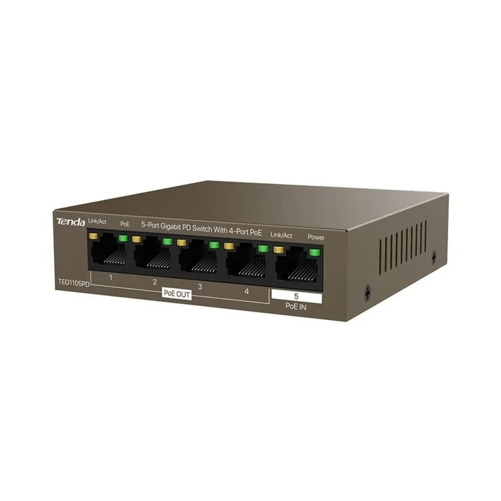 Комутатор Tenda TEG1105PD (4xGE PoE, PoE max 30W, 1xGE PoE IN) UA