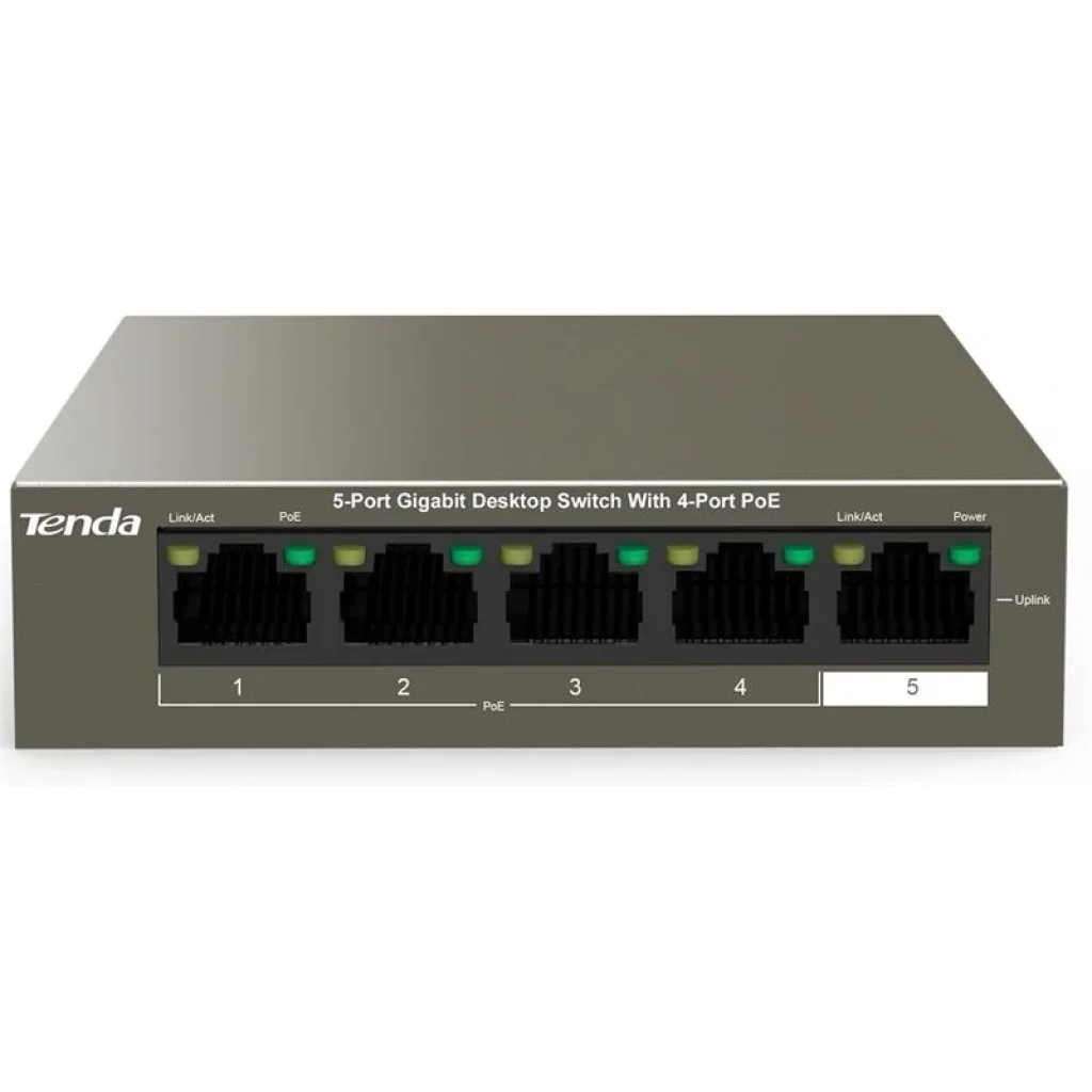 Комутатор Tenda TEG1105P-4-63W (1xGE+4xGE PoE, 58Вт max) UA