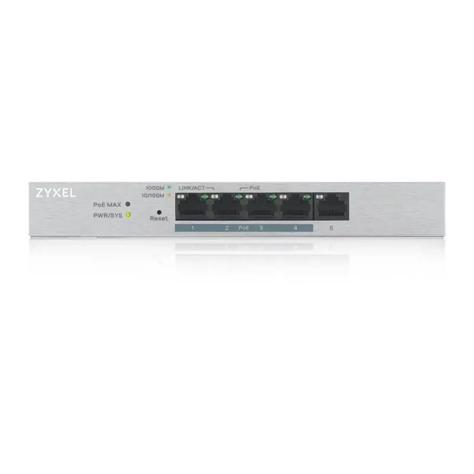 Коммутатор ZYXEL GS1200-5HP v2 (GS1200-5HPV2-EU0101F) (1xGE, 4хGE PoE, max 60W, металл, настольный, бесшумный, WebSmart) UA